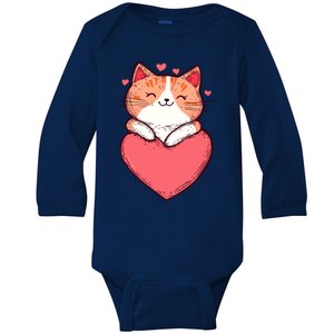 Cute Cat On Heart Kitten Love ValentineS Day Kitty Adorable Baby Long Sleeve Bodysuit