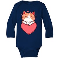 Cute Cat On Heart Kitten Love ValentineS Day Kitty Adorable Baby Long Sleeve Bodysuit