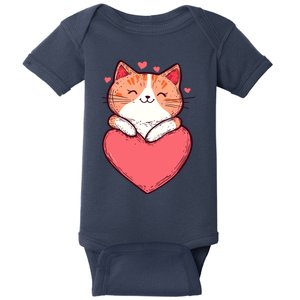 Cute Cat On Heart Kitten Love ValentineS Day Kitty Adorable Baby Bodysuit