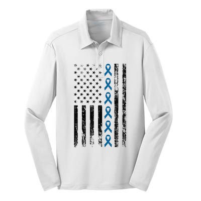 Colon Cancer Ribbon FLag Silk Touch Performance Long Sleeve Polo