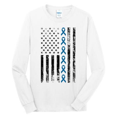 Colon Cancer Ribbon FLag Tall Long Sleeve T-Shirt