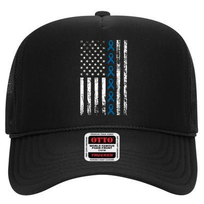 Colon Cancer Ribbon High Crown Mesh Back Trucker Hat