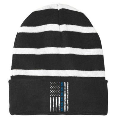 Colon Cancer Ribbon Striped Beanie with Solid Band