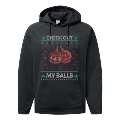 Christmas Check Out My Balls Funny Sarcastic XMas Performance Fleece Hoodie