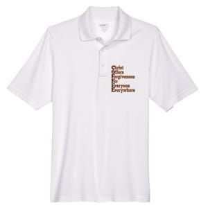 Coffee Christ Offers Forgiveness For Everyone Everywhere  Men's Origin Performance Pique Polo