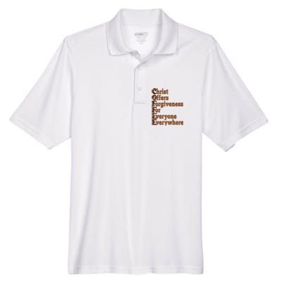 Coffee Christ Offers Forgiveness For Everyone Everywhere  Men's Origin Performance Piqué Polo