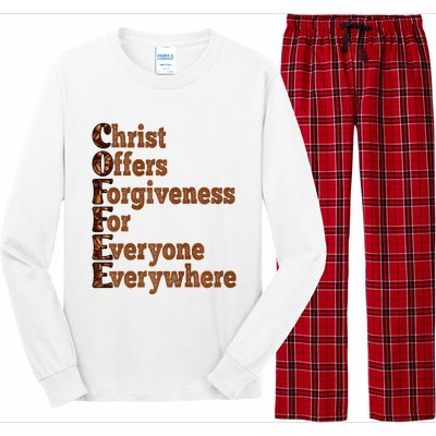 Coffee Christ Offers Forgiveness For Everyone Everywhere  Long Sleeve Pajama Set