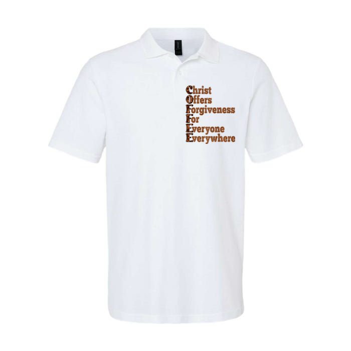 Coffee Christ Offers Forgiveness For Everyone Everywhere  Softstyle Adult Sport Polo