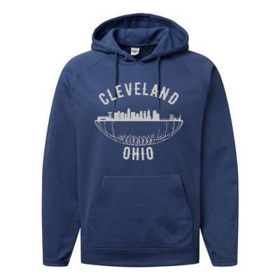 Cool Cleveland Ohio OH Football Skyline Skyscraper Fan Gift Performance Fleece Hoodie