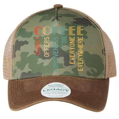 Coffee Christ Offers Forgiveness For Everyone Everywhere Legacy Tie Dye Trucker Hat