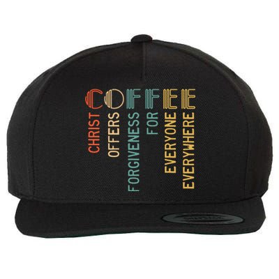 Coffee Christ Offers Forgiveness For Everyone Everywhere Wool Snapback Cap