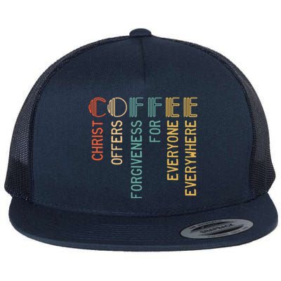 Coffee Christ Offers Forgiveness For Everyone Everywhere Flat Bill Trucker Hat