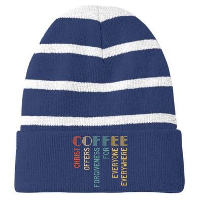 Coffee Christ Offers Forgiveness For Everyone Everywhere Striped Beanie with Solid Band