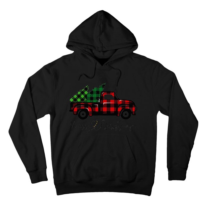 CHRISTMAS CHEER OLD PLAID RED TRUCK DELIVERING XMAS TREES Hoodie