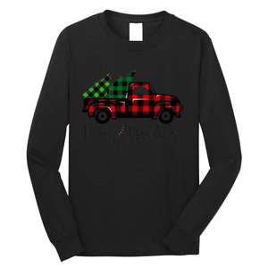 CHRISTMAS CHEER OLD PLAID RED TRUCK DELIVERING XMAS TREES Long Sleeve Shirt