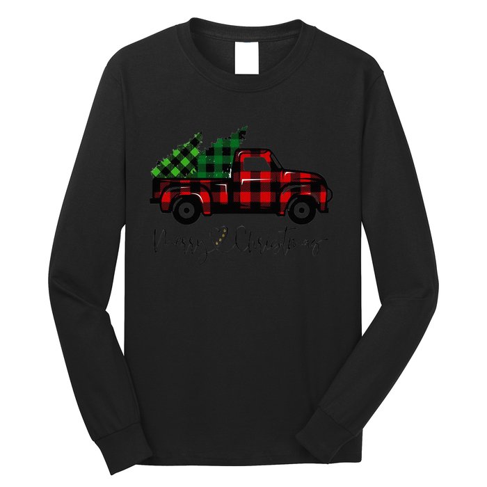 CHRISTMAS CHEER OLD PLAID RED TRUCK DELIVERING XMAS TREES Long Sleeve Shirt