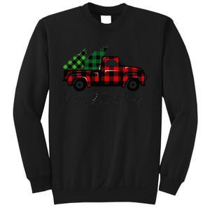 CHRISTMAS CHEER OLD PLAID RED TRUCK DELIVERING XMAS TREES Sweatshirt