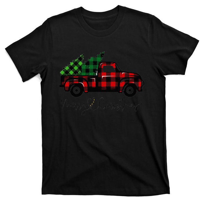 CHRISTMAS CHEER OLD PLAID RED TRUCK DELIVERING XMAS TREES T-Shirt