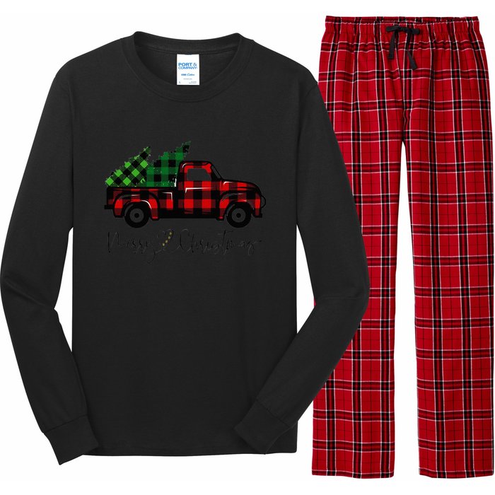 CHRISTMAS CHEER OLD PLAID RED TRUCK DELIVERING XMAS TREES Long Sleeve Pajama Set