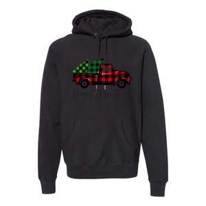 CHRISTMAS CHEER OLD PLAID RED TRUCK DELIVERING XMAS TREES Premium Hoodie