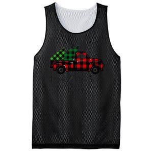 CHRISTMAS CHEER OLD PLAID RED TRUCK DELIVERING XMAS TREES Mesh Reversible Basketball Jersey Tank