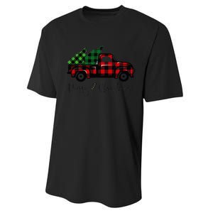 CHRISTMAS CHEER OLD PLAID RED TRUCK DELIVERING XMAS TREES Performance Sprint T-Shirt