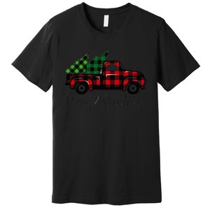 CHRISTMAS CHEER OLD PLAID RED TRUCK DELIVERING XMAS TREES Premium T-Shirt