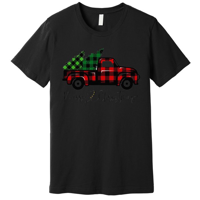 CHRISTMAS CHEER OLD PLAID RED TRUCK DELIVERING XMAS TREES Premium T-Shirt