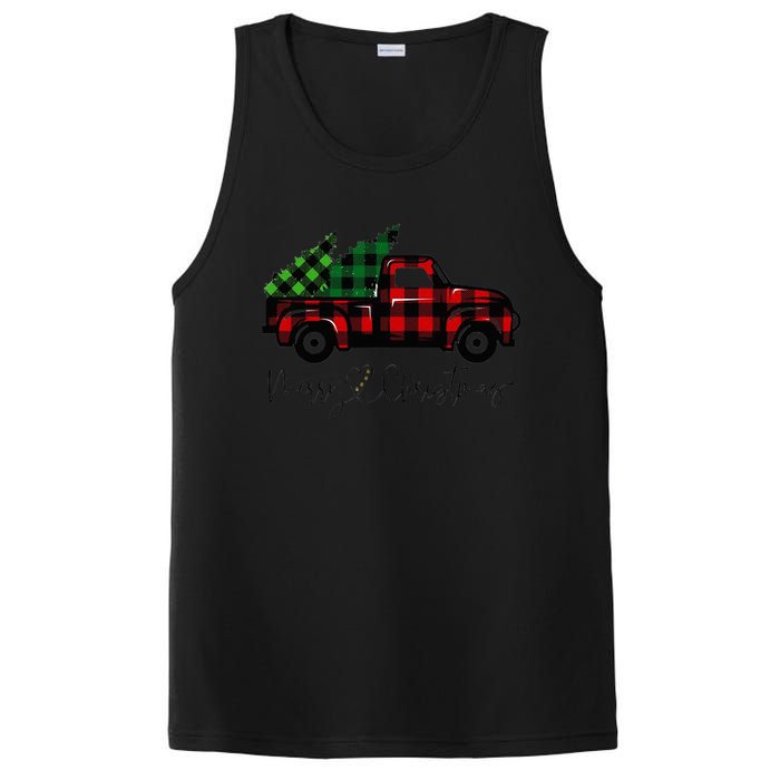 CHRISTMAS CHEER OLD PLAID RED TRUCK DELIVERING XMAS TREES PosiCharge Competitor Tank