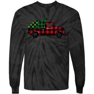 CHRISTMAS CHEER OLD PLAID RED TRUCK DELIVERING XMAS TREES Tie-Dye Long Sleeve Shirt