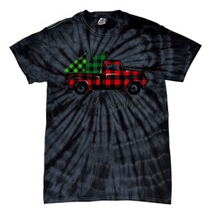 CHRISTMAS CHEER OLD PLAID RED TRUCK DELIVERING XMAS TREES Tie-Dye T-Shirt