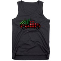 CHRISTMAS CHEER OLD PLAID RED TRUCK DELIVERING XMAS TREES Tank Top