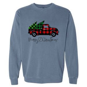 CHRISTMAS CHEER OLD PLAID RED TRUCK DELIVERING XMAS TREES Garment-Dyed Sweatshirt