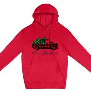 CHRISTMAS CHEER OLD PLAID RED TRUCK DELIVERING XMAS TREES Premium Pullover Hoodie