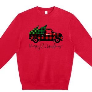 CHRISTMAS CHEER OLD PLAID RED TRUCK DELIVERING XMAS TREES Premium Crewneck Sweatshirt