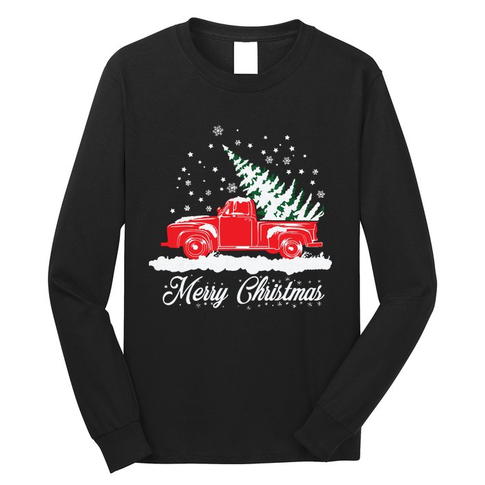 Christmas Classic Old Red Truck Vintage Pick Up Xmas Tree Long Sleeve Shirt