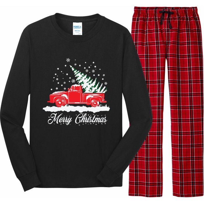 Christmas Classic Old Red Truck Vintage Pick Up Xmas Tree Long Sleeve Pajama Set