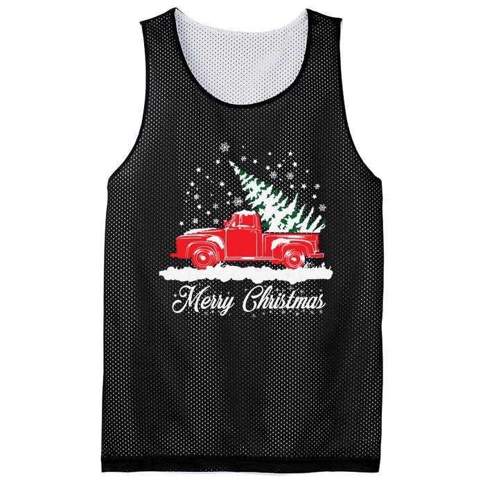 Christmas Classic Old Red Truck Vintage Pick Up Xmas Tree Mesh Reversible Basketball Jersey Tank