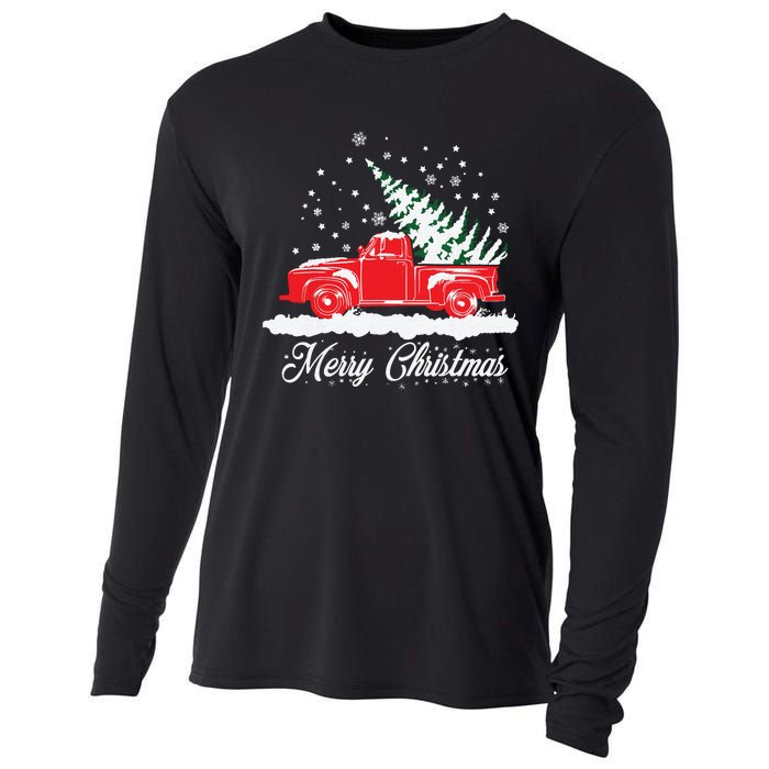 Christmas Classic Old Red Truck Vintage Pick Up Xmas Tree Cooling Performance Long Sleeve Crew