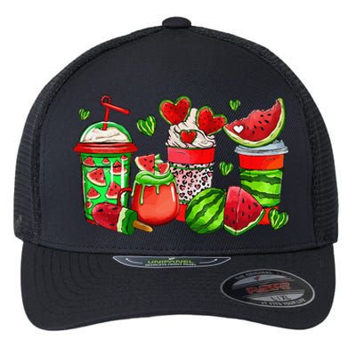 Cute Cups Of Iced Coffee Watermelon Tropical Summer Vacation Flexfit Unipanel Trucker Cap