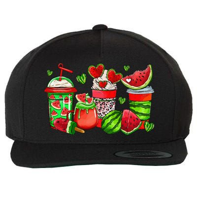 Cute Cups Of Iced Coffee Watermelon Tropical Summer Vacation Wool Snapback Cap