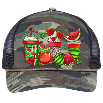 Cute Cups Of Iced Coffee Watermelon Tropical Summer Vacation Retro Rope Trucker Hat Cap