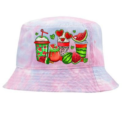 Cute Cups Of Iced Coffee Watermelon Tropical Summer Vacation Tie-Dyed Bucket Hat