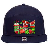 Cute Cups Of Iced Coffee Watermelon Tropical Summer Vacation 7 Panel Mesh Trucker Snapback Hat