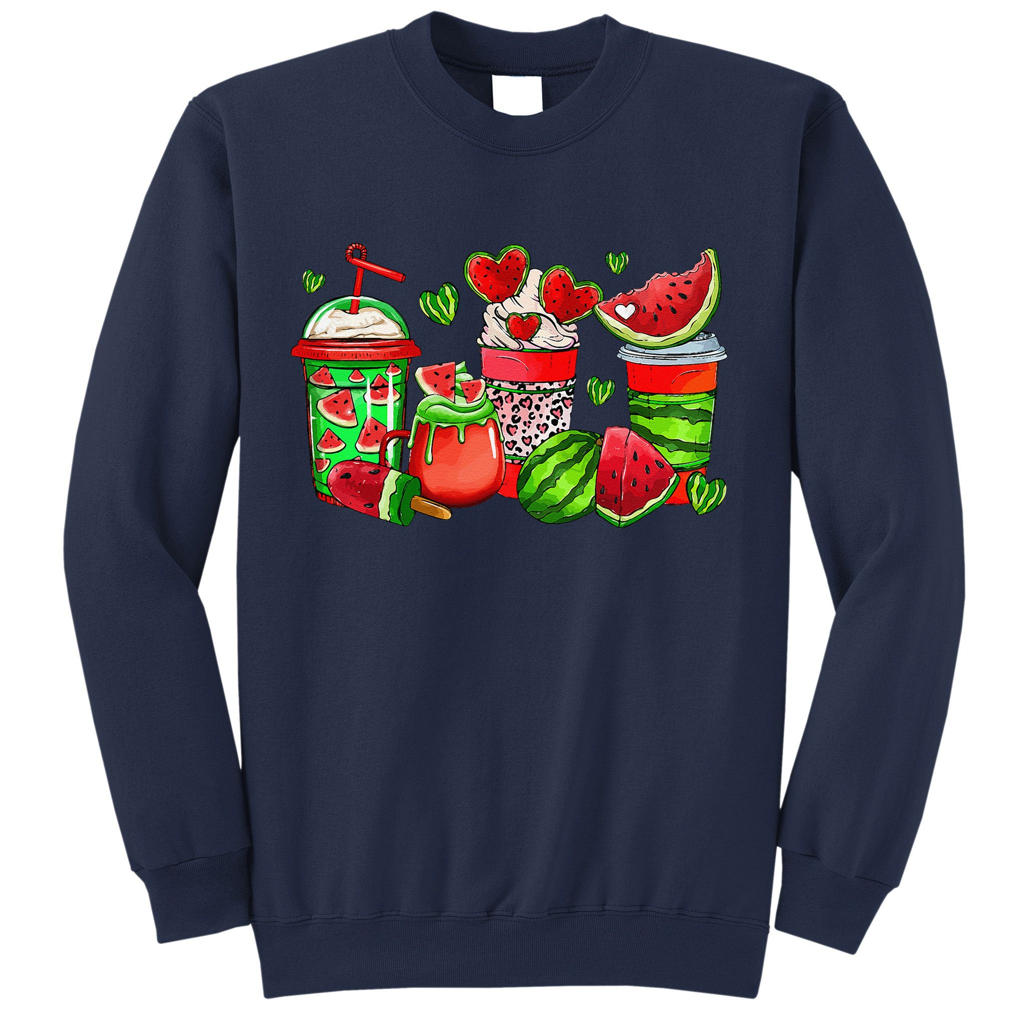 Cute Cups Of Iced Coffee Watermelon Tropical Summer Vacation Sweatshirt
