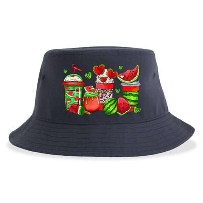 Cute Cups Of Iced Coffee Watermelon Tropical Summer Vacation Sustainable Bucket Hat