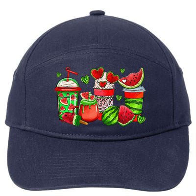 Cute Cups Of Iced Coffee Watermelon Tropical Summer Vacation 7-Panel Snapback Hat