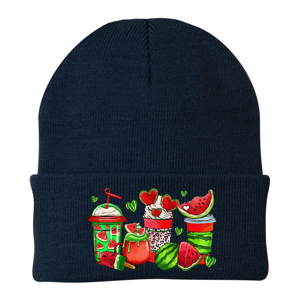 Cute Cups Of Iced Coffee Watermelon Tropical Summer Vacation Beanie