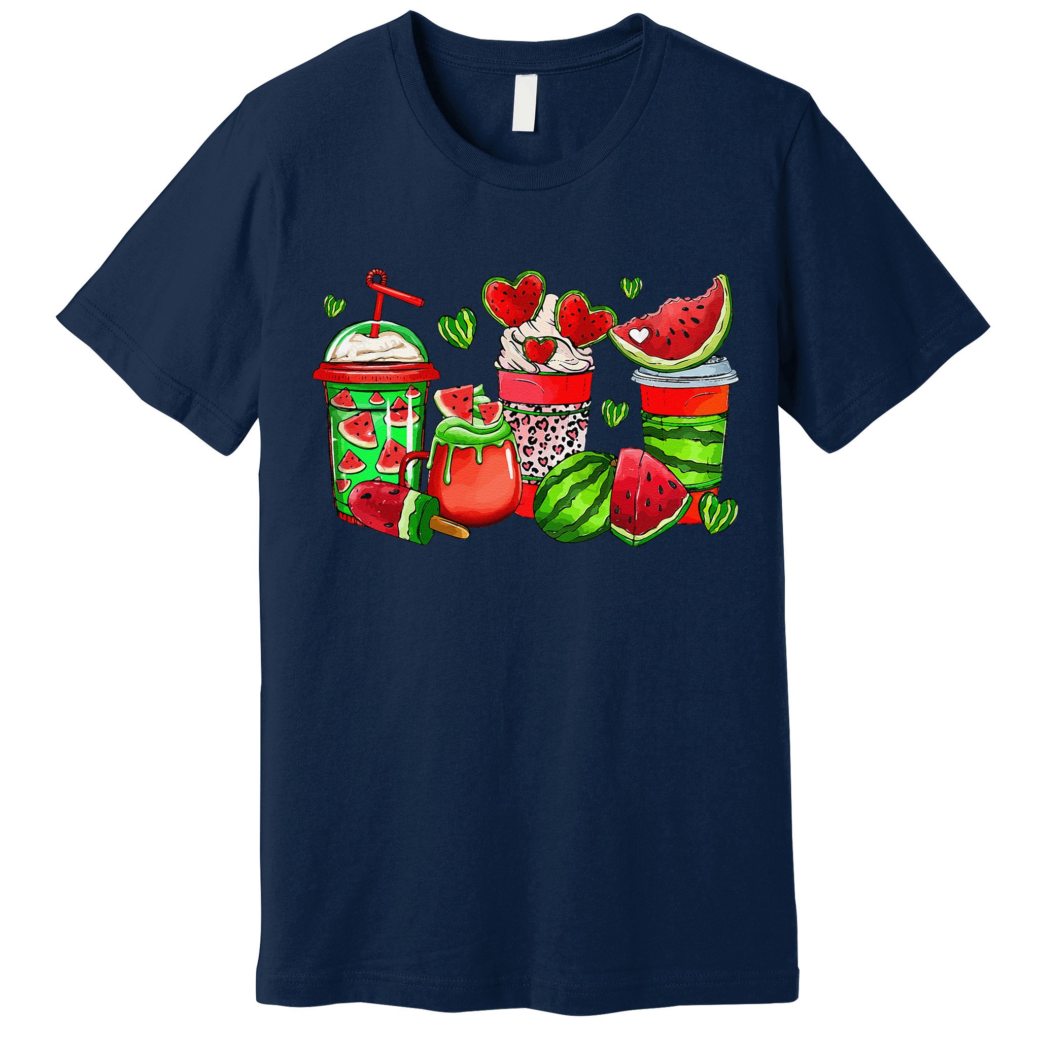 Cute Cups Of Iced Coffee Watermelon Tropical Summer Vacation Premium T-Shirt