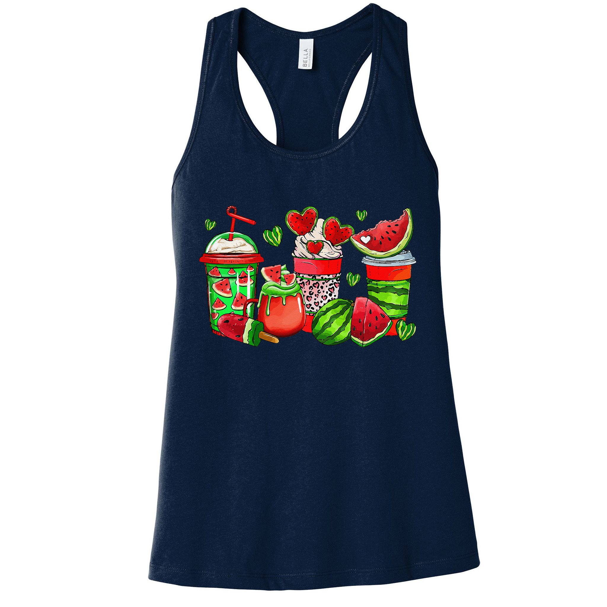 Cute Cups Of Iced Coffee Watermelon Tropical Summer Vacation Womens Tank Top